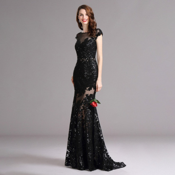 Sequined lace black cap sleeve mermaid homecoming dresses online summer dresses women
