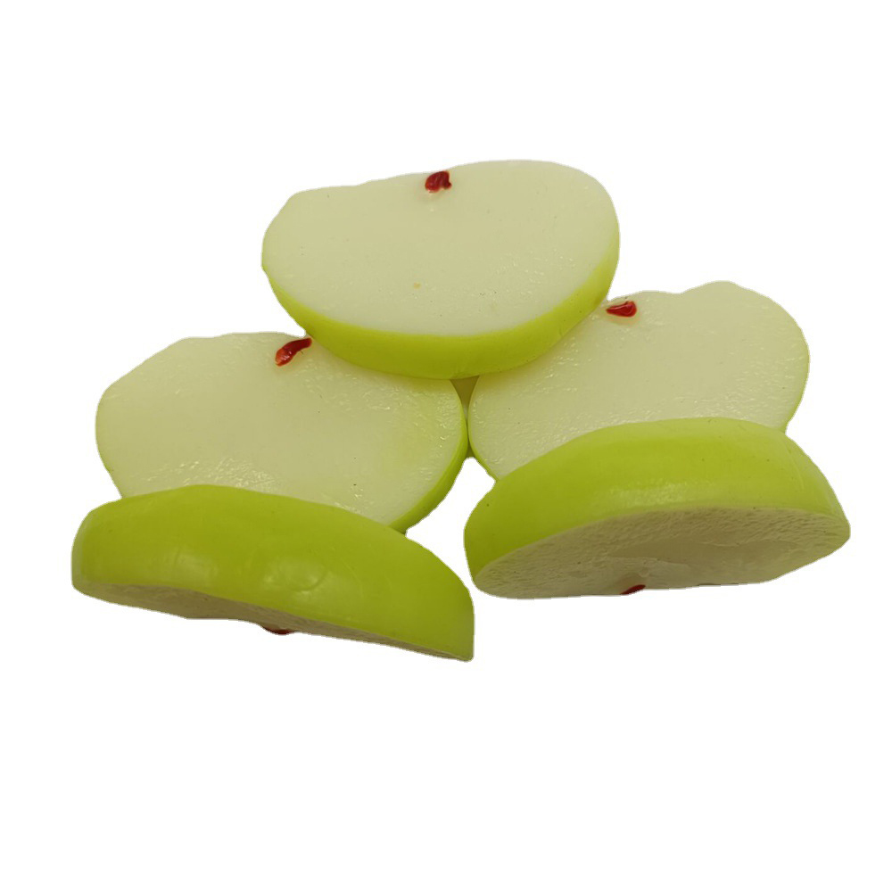 شرائح التفاح الأخضر الاصطناعي كبوشن من الراتينج المسطح ثلاثي الأبعاد من البلاستيك شرائح التفاح والفاكهة السحرية لتزيين المنزل في حديقة الجنية