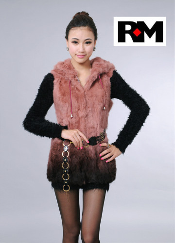 Factory wholesale fashion dyed long rabbit fur vests real fur vest