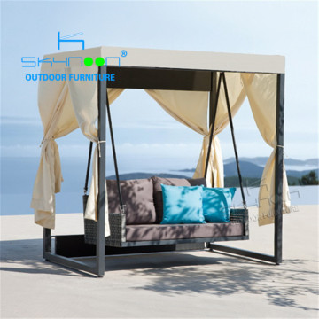 Two Seat Swing with Curtain for Outdoor Patio - Double Swing Chair