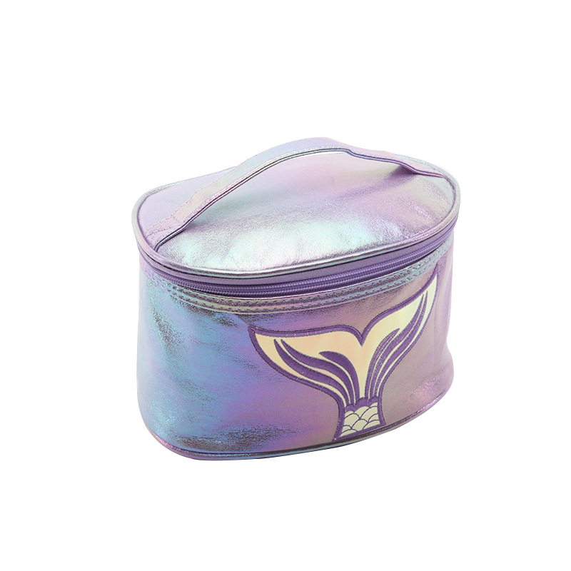Wholesale Travel Hologram Pu Leather Mermaid Toiletry Bag Private Label Fashion Women Holographic Cosmetic Make Up Bags Cases