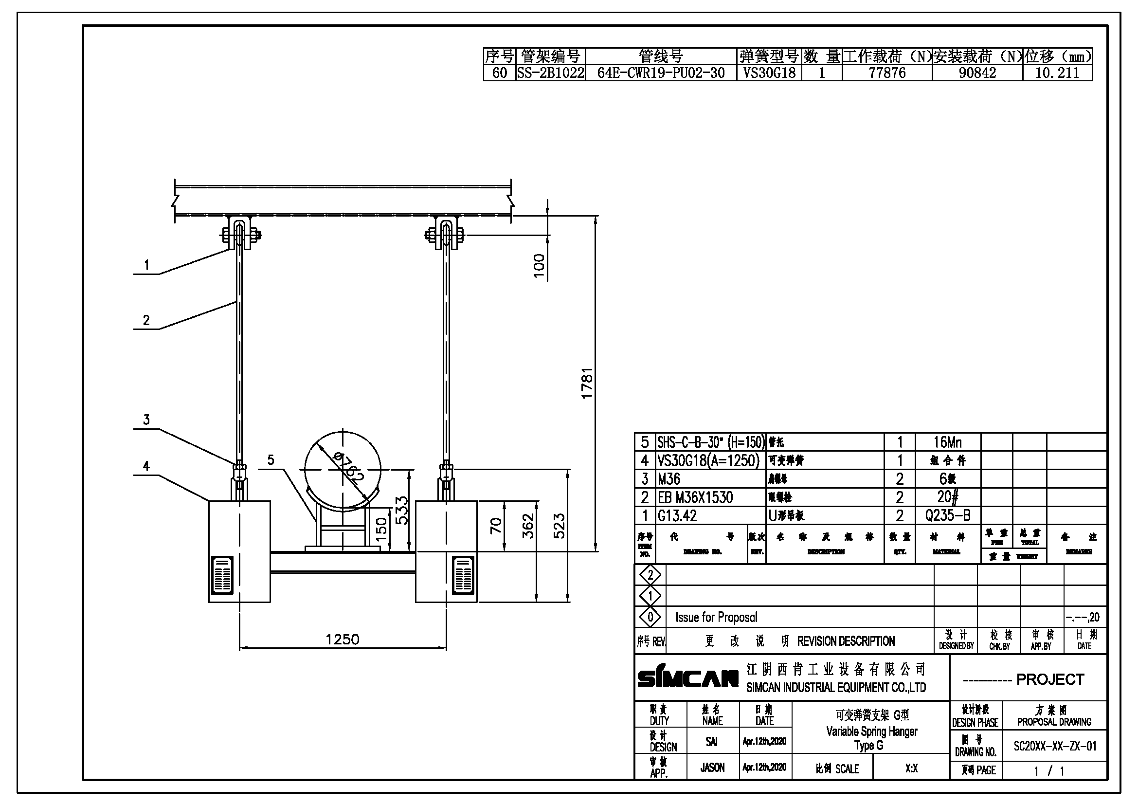Type G Variable Spring support and Hanger