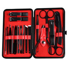 Stainless Steel Black Nail Care Manicure Set with Leather Case