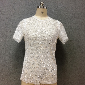 Women's polyester sequin short sleeves blouse