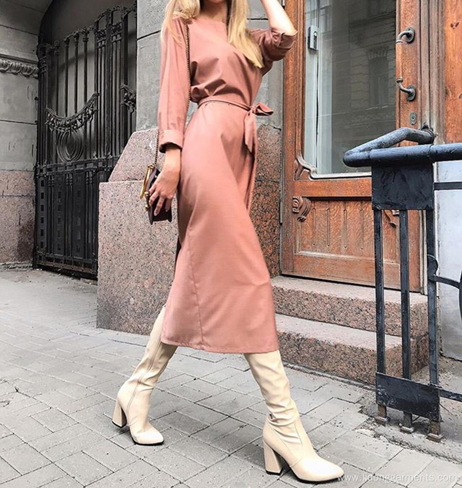 Wear New Fashion Solid Color Women Button Dress