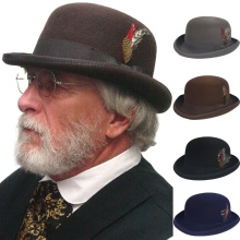 Black Formal Wool Fedora Hat with Feather - Unisex Derby Hat