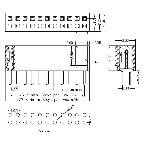 1.27 mm Female Header Dual Row Straight Type With Bump 