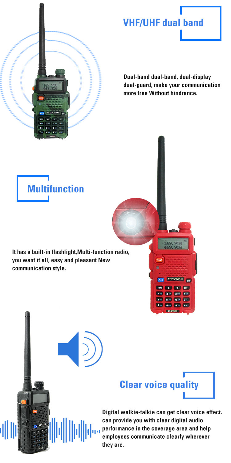 Comercial Dual Band FM Two Way Radio Professional Walkie Talkie ET-UV100