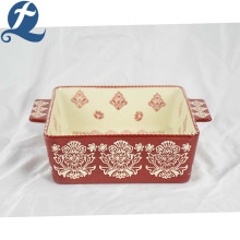 Exquisite Square Beads Edge Fancy Printed Ceramic Bakeware