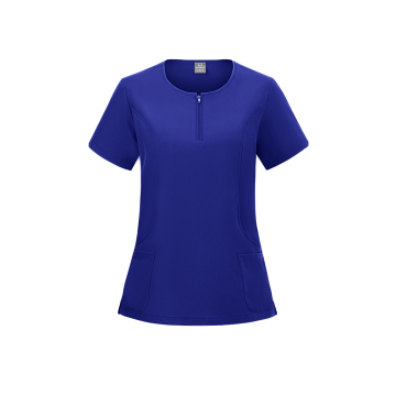 Women's V-neck Stretch Fabric Four-Pocket Printed Scrub Top