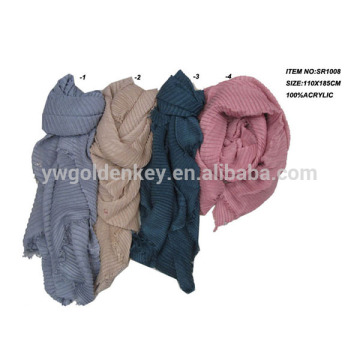 latest design of crinkle scarf tippet solid color woven scarf wholesale 2014