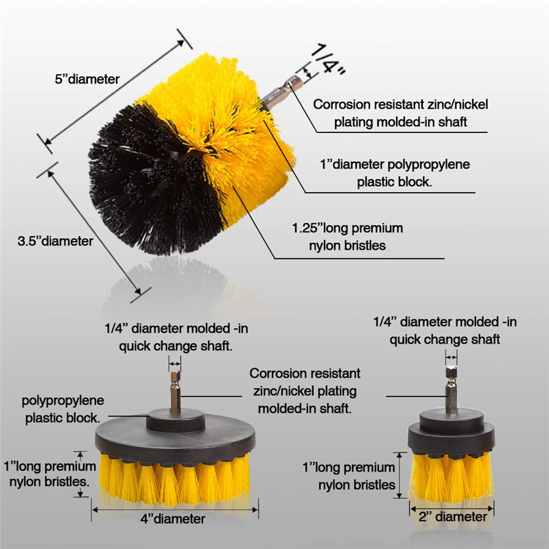 3Pcs/Set Electric Drill Brush Kit Plastic Round Cleaning Brush For Carpet Glass Car Tires Nylon Brushes