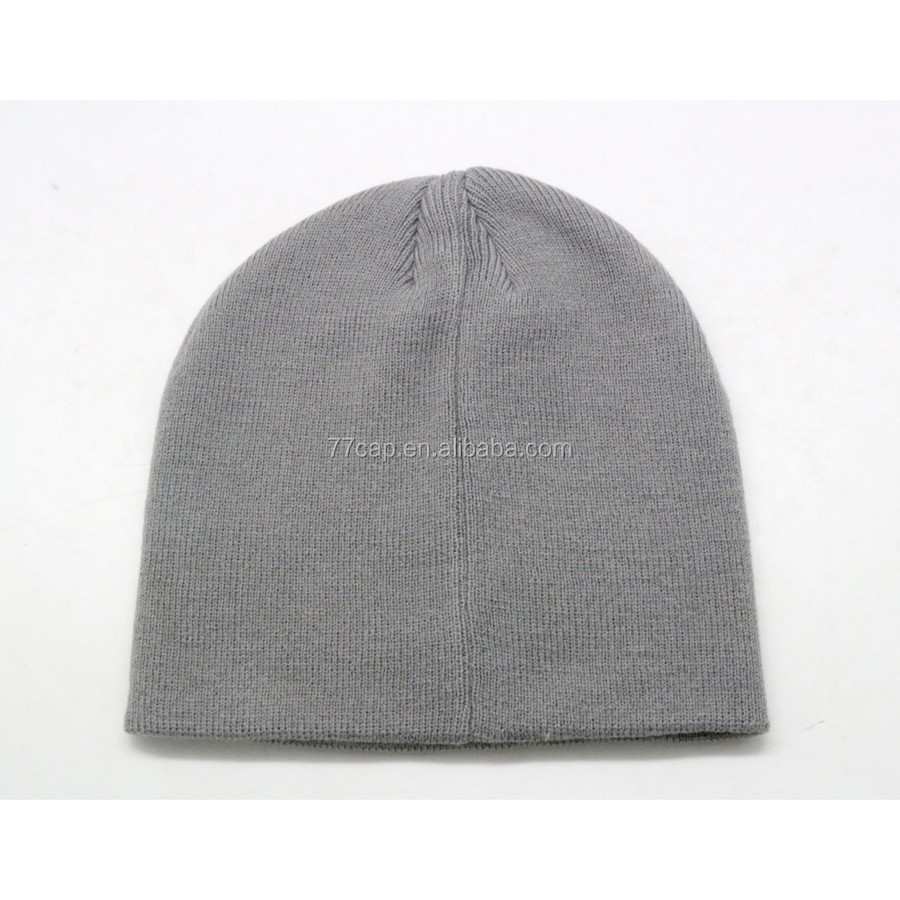 plain gray custom knitted beanie hat with woven label logo