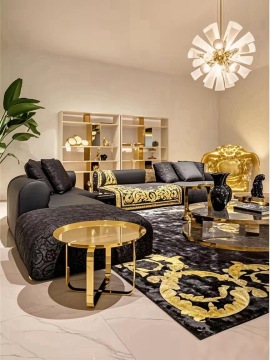 Elegant Black Gold Baroque Luxury Sofa