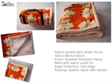 printed polar fleece and lamb fleece blanket