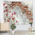 Gebroken bakstenen muur Tapestry Rode bloem Platteland Tapestry muur Opknoping voor woonkamer Slaapkamer Dorm Home Decor