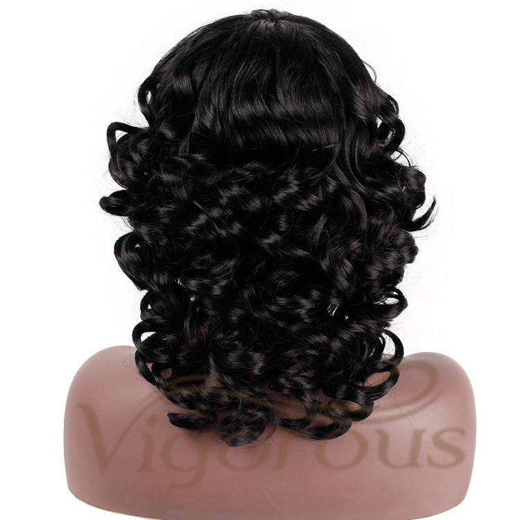 Vigorous Hot Selling Super Curl With Bangs Shoulder Length Heat Resistant Fiber Bob Cosplay For Black Women Synthetic Hair Wigs