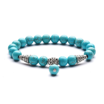 Natural stone beaded bracelet strands elastic turquoise beads carrying aura healing crystal gem hanging pendant birthstone