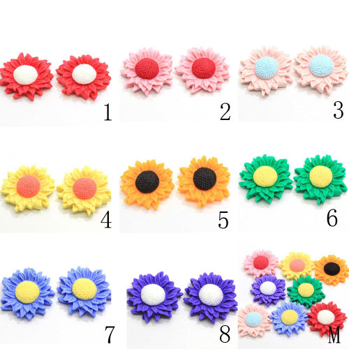 New Charm Colorful Sunflower Resin Cabochon Artificial Flower Flatback Beads DIY Craft Charm Phone Cover Decoration