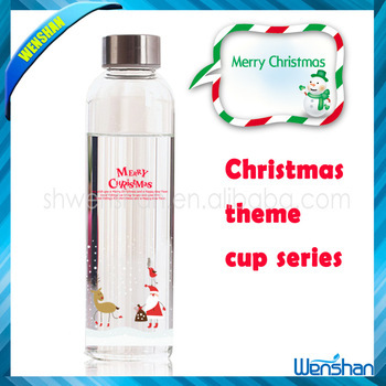 High borosilicate water glass bottle manufacturers Christmas promotion bottle