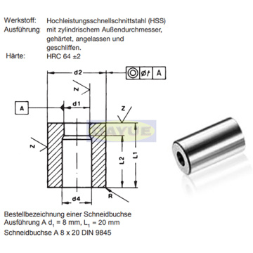 Hersteller von Schneidbuchsen DIN 9845 Form A.