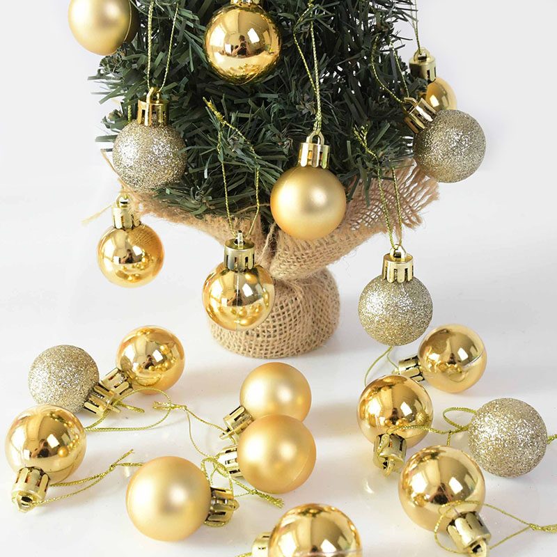 24pcs 3cm Christmas Tree Decor Ball Glitter Gold Silver Plastic Hanging Pendant Decorations For Home Xmas Tree Wreath Ornament