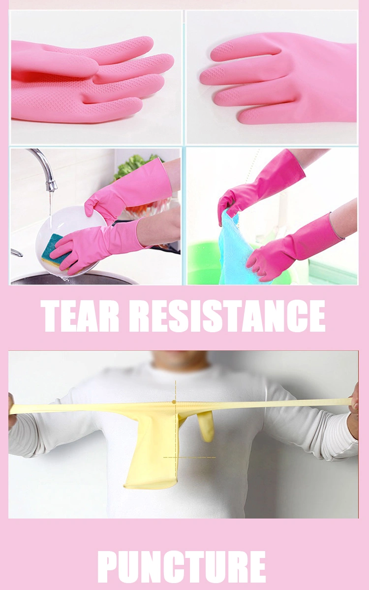 30cm Pink Household Latex Cleaning Gloves for Dish Washing