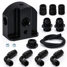 Billet Oil Filter Relocation Kit with AN12 Braided Hose Adapter and 1/8NPT Block-off