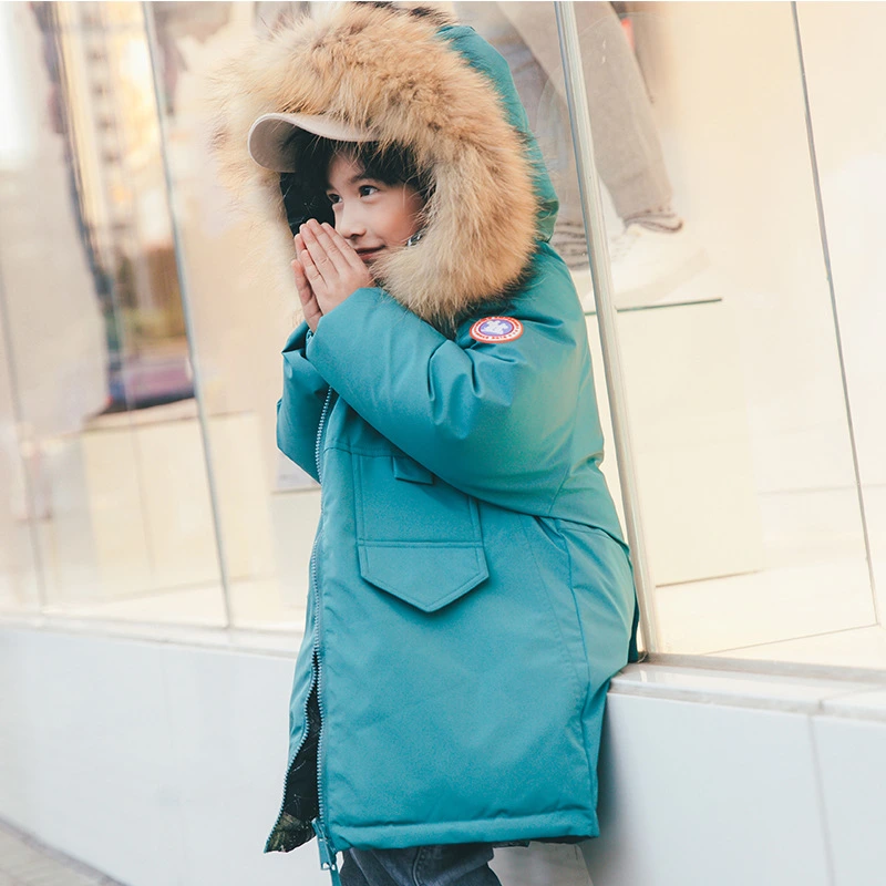 China Suppliers Kids Winter Warm Outdoor Fur Reversible Parka White Down Jacket