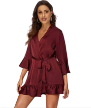 Women Satin Long Sleeve Robe Nightwear