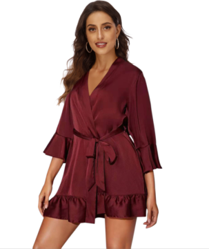 Women Satin Long Sleeve Robe Nightwear