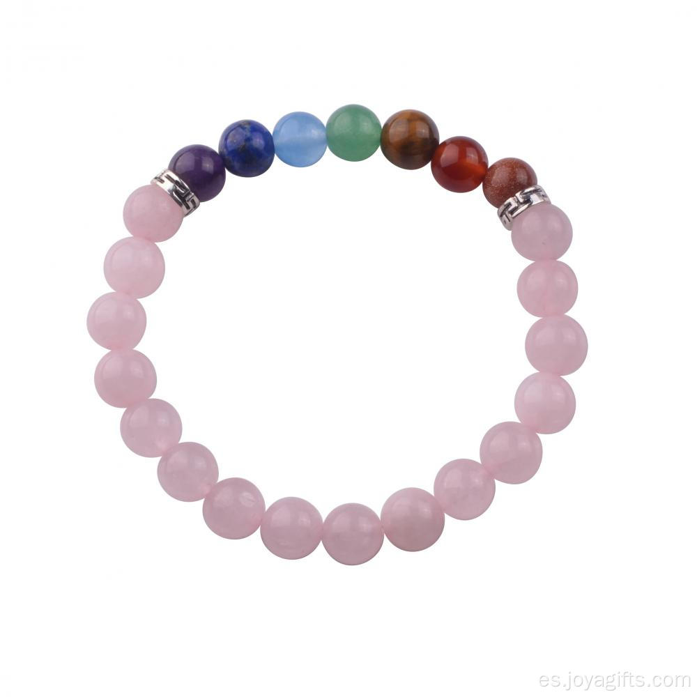 Pulsera de cuentas de cuarzo rosa natural Chakra 8MM Brazalete de moda