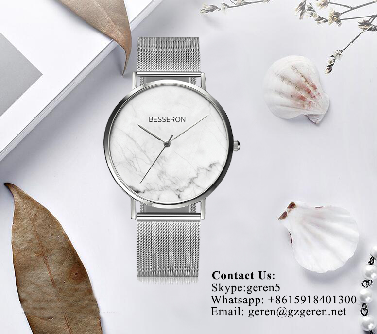 OEM ODM Marble Luxury Design Europe Market 316L Stainless Steel Japanese Quartz Movement Mesh Wrist Watches