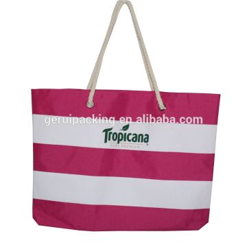 Natural Cotton Rope Handle Striped design 300D Polyester Beach Bag