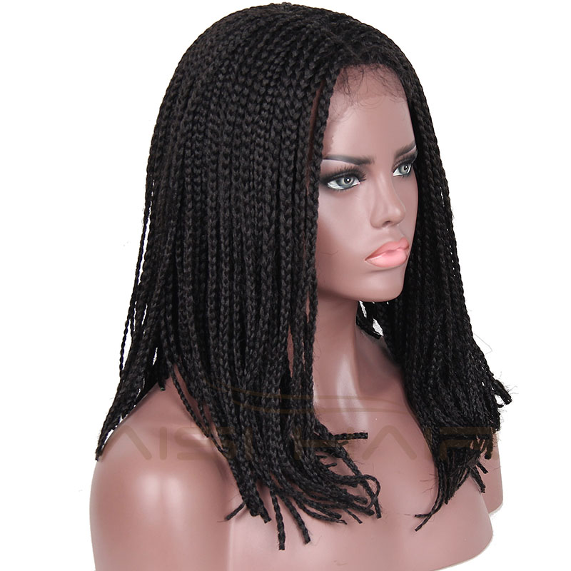 Aisi Hair Wholesale Medium Length Glueless Lace Front Wigs For Black Women Heat Resistant Braid Box Lace Front Three Braids Wigs