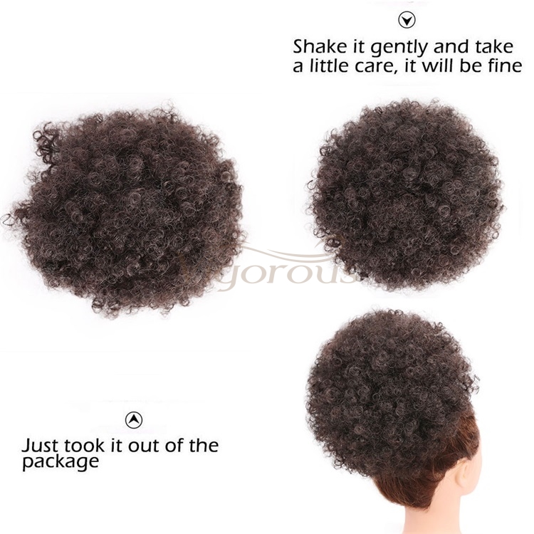 Vigorous Afro Puff Drawstring Ponytail Human Hair Kinky Ponytail for Black Women Clip in African American Short Curly Extension