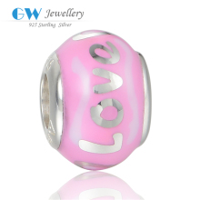Fashion Pink Amili Love Enamel Beads Charm For Bracelet 925 Silver