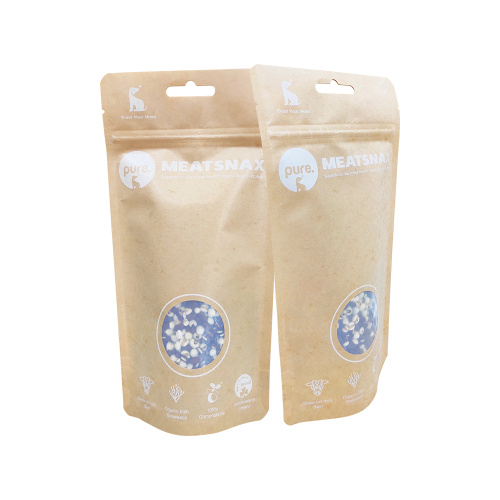 Kraft Paper Stand Up Pouch Clear Window Compostable