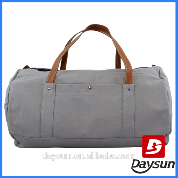 Canvas duffel bag wholesale round barrel duffel bag with leather trim