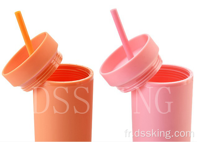 Tasses en plastique réutilisables de 16 oz de gobelet en plastique acrylique à double mur avec couvercles et pailles