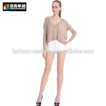 Round Neck Short Irregular Pullover, Graceful khaki Cashmere Pullover