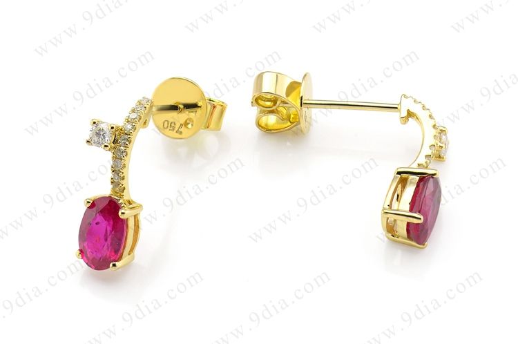 Kina Smycken Partihandel Ovala Form Ruby Ädelsten Örhängen 22K Guld Smycken Guld Smycken Design