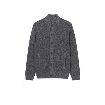 Men's Knitted Stand Collar Textured Buttoned Pocket Cardigan