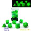 Bescon Farbverlauf glühende polyedrische Würfel 7pcs Set Waldlicht, schrittweise leuchtende RPG Würfel Set Glow in Dark, Neuheit DND Spiel Würfel