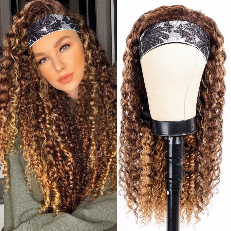 Drop Shipping 100% Virgin Brazilian Human Hair Headband Wigs Cheap Wholesale Deep Wave Highlight Ombre P4/27 Color No Lace Wigs