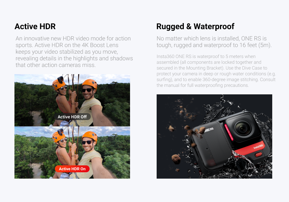 Insta 360 ONE RS Sport Action Camera 4K 5.7K 48MP Waterproof 1-Inch Lens Panoramic Camera