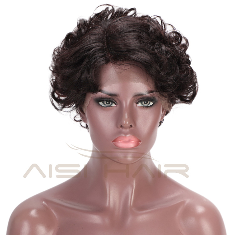 Aisi Hair Brazilian Human Hair Lace Front Pixie Cut Short Afro Curly Wave Wig Natural Black Lace Front Short Human Hair Wigs