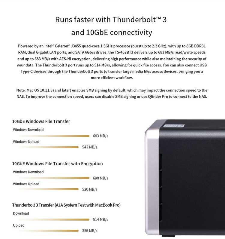 Qnap TS-453BT3-8G 4-bay Thunderbolt 3 network nas storage server