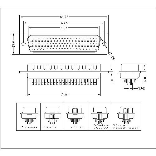 HDD03-MXXXXX D-SUB Male 5row high density solder 104P(stamped pin)