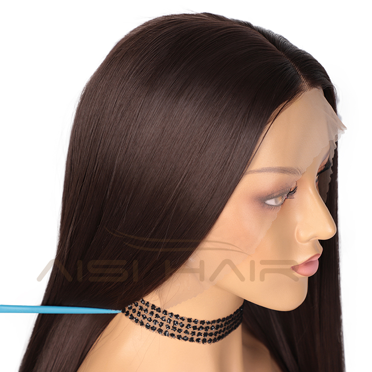 Aisi Hair Long Silky Straight Wave Brown Wig Cheap Swiss Lace Wig Synthetic Hair Lace Frontal Wigs For Black White Women